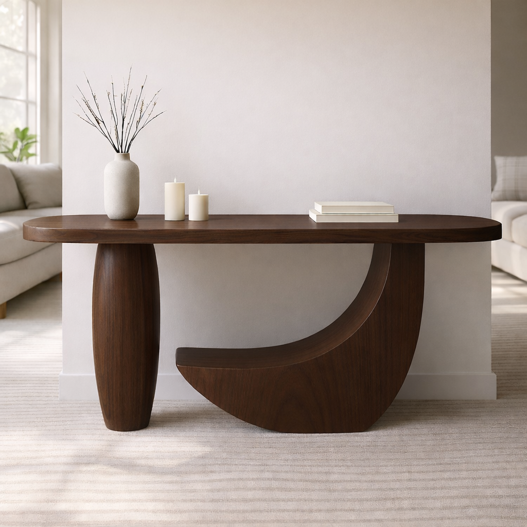 Modern Solid Wood Console Table, Sculptural Curved Base Entryway Hallway Statement Furniture Kitchnce