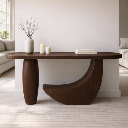 Modern Solid Wood Console Table, Sculptural Curved Base Entryway Hallway Statement Furniture Kitchnce