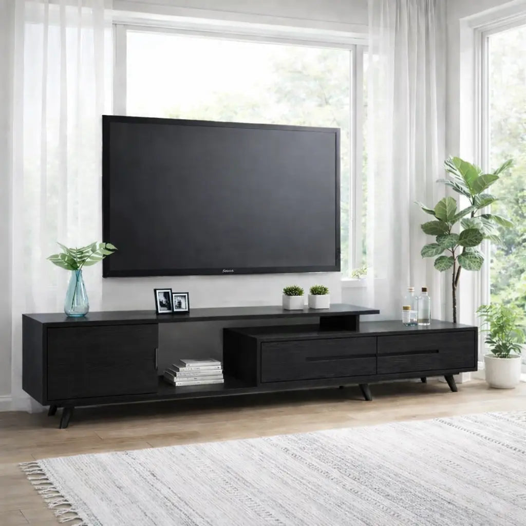 Solid Wood TV Cabinet – Modern Low Media Console with Storage Kitchnce