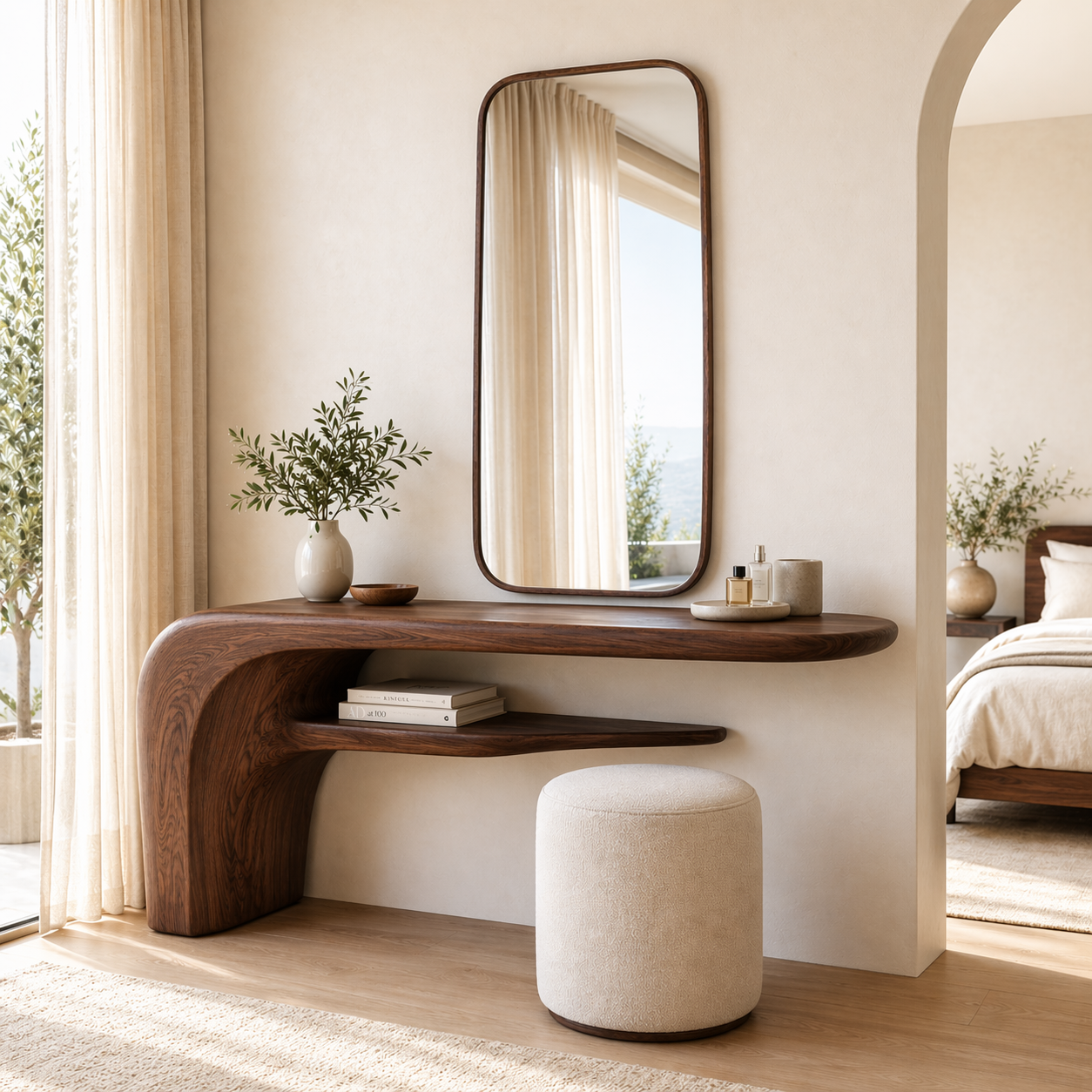 Modern Floating Makeup Vanity With Mirror Shelf Dressing Table Bedroom Furniture