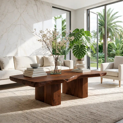 Handcrafted Natural Wood Coffee Table with Sculptural Design Kitchnce