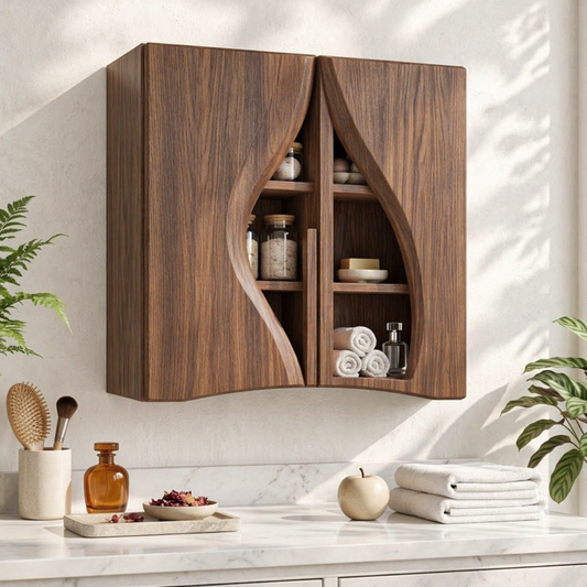 Floating Bathroom Cabinet, Modern Curved Wall Mounted Vanity Storage Organizer Unit