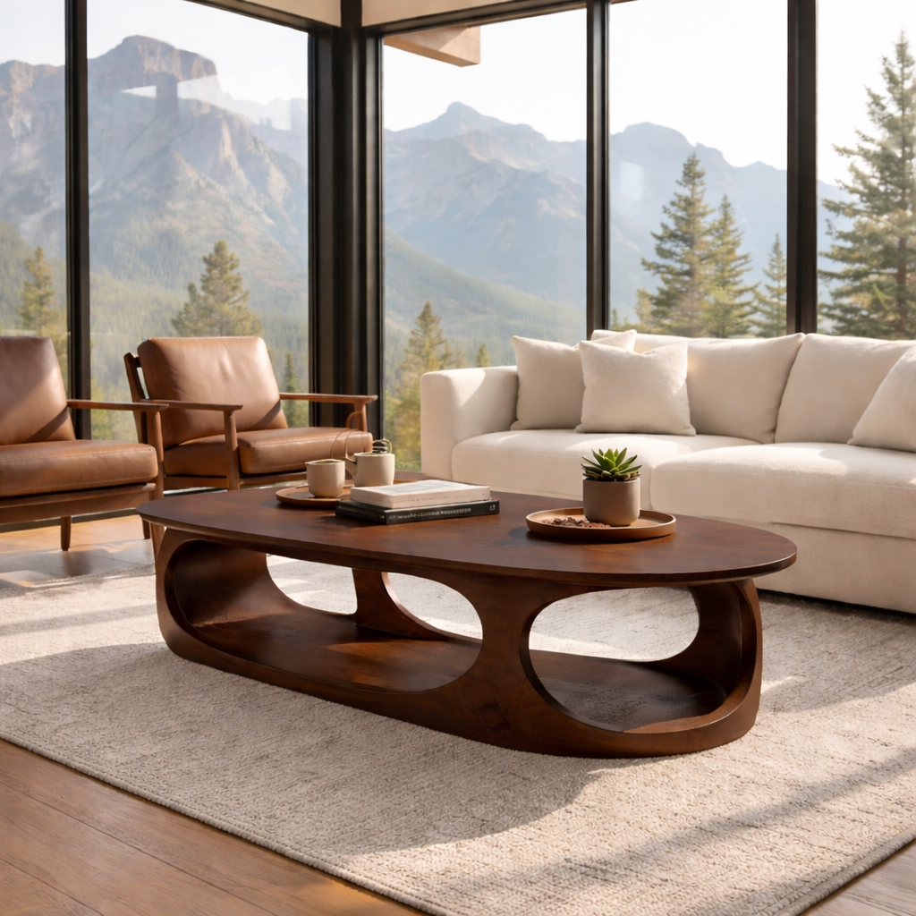 Solid Wood Sculptural Coffee Table – Modern Organic Design
