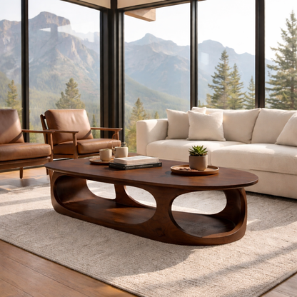 Solid Wood Sculptural Coffee Table – Modern Organic Design