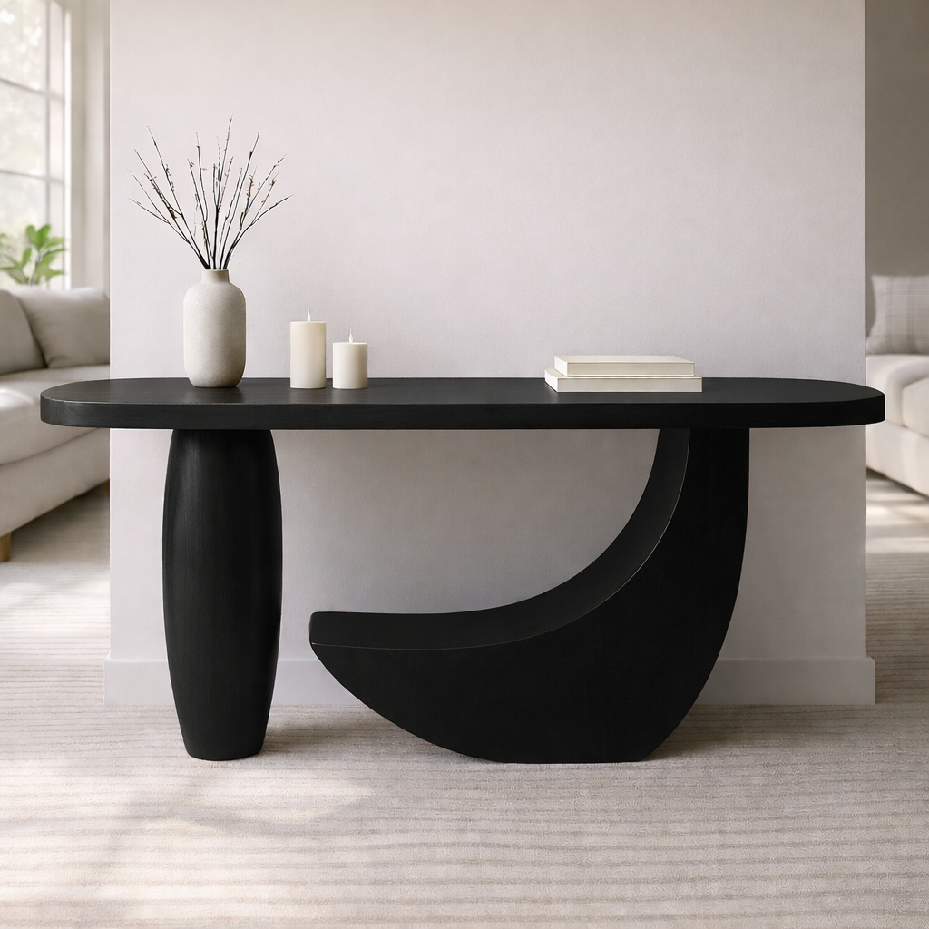 Modern Solid Wood Console Table, Sculptural Curved Base Entryway Hallway Statement Furniture Kitchnce