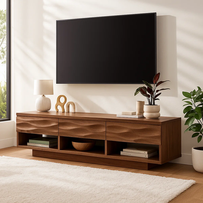 Handcrafted Solid Walnut TV Stand – Modern Wavy Drawer Media Console for Contemporary Homes Kitchnce