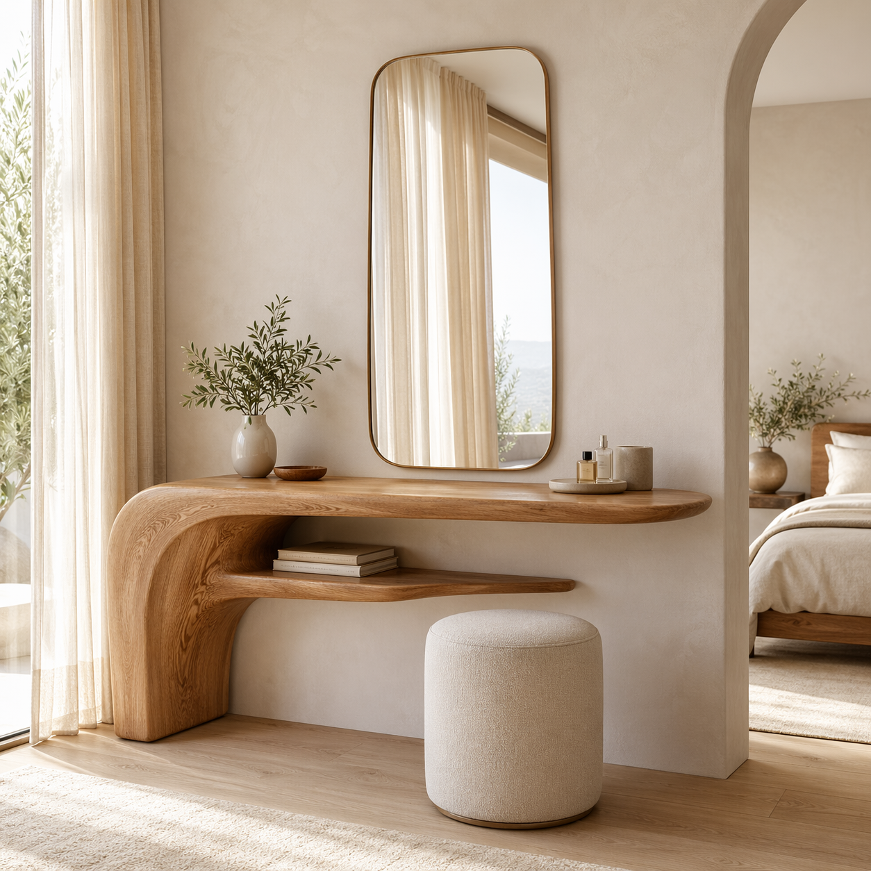 Modern Floating Makeup Vanity With Mirror Shelf Dressing Table Bedroom Furniture