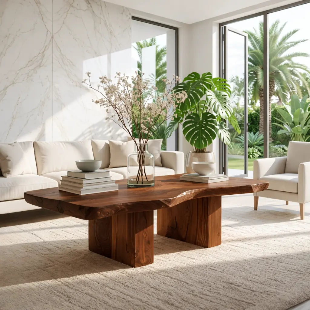 Handcrafted Natural Wood Coffee Table with Sculptural Design Kitchnce