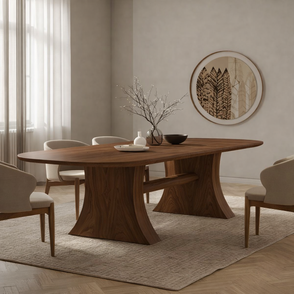 Modern Oval Dining Table Curved Pedestal Base Minimalist Dining Room Table for Home