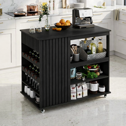 Rolling Kitchen Island with Wine Rack Storage Shelves, Modern Prep Cart for Home Kitchen Use