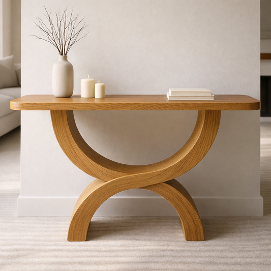 Modern Solid Wood Console Table, Sculptural Arch Base Entryway Hallway Statement Furniture Kitchnce