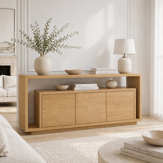 Solid Wood Console Sideboard – Minimalist Modern Storage Cabinet for Living Room