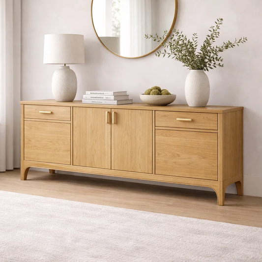 Modern Solid Wood Sideboard Console Cabinet with Drawers and Storage