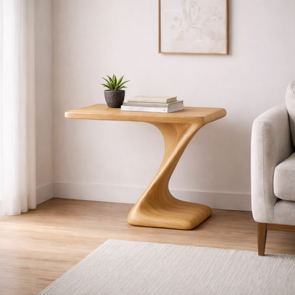 Solid Walnut Sculptural End Table – Modern Curved Wood Side Table for Living Room Kitchnce
