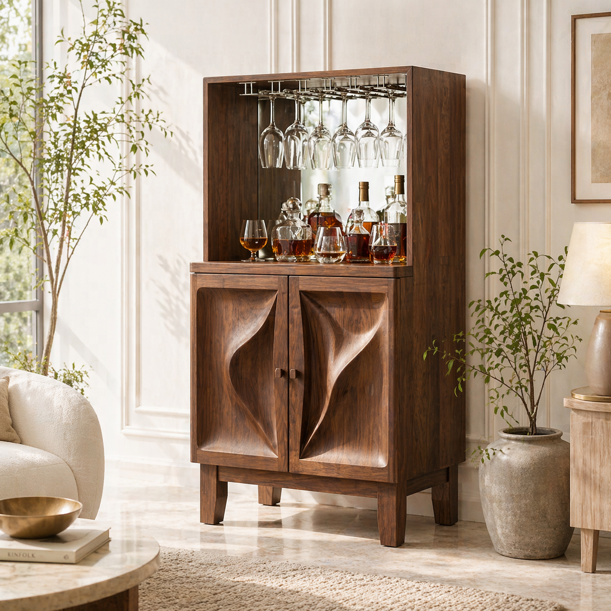 Modern Bar Cabinet Liquor Storage Glass Rack Home Entertaining Display Furniture