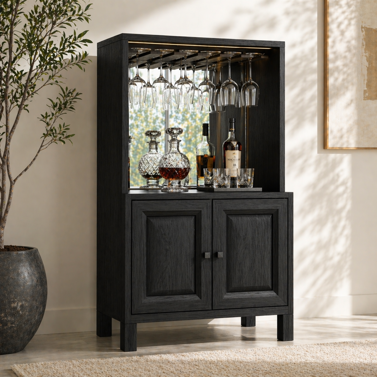 Modern Bar Cabinet Liquor Storage Glass Rack Home Entertaining Display Cabinet