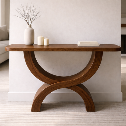 Modern Solid Wood Console Table, Sculptural Arch Base Entryway Hallway Statement Furniture Kitchnce