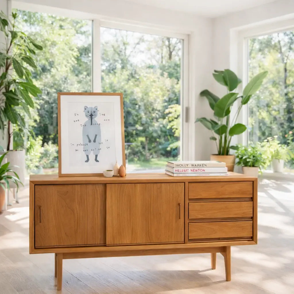 Solid Wood Console Table Modern Sideboard with Drawers and Cabinet Kitchnce
