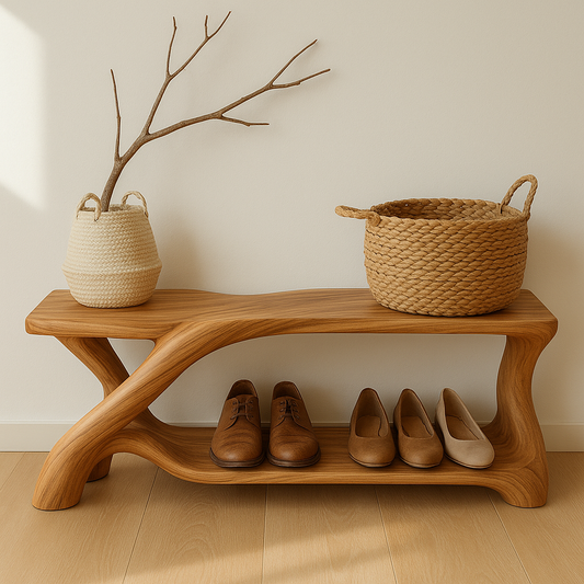 Modern Wooden Shoe Storage Bench – Solid Wood Entryway Bench with Shelf Kitchnce