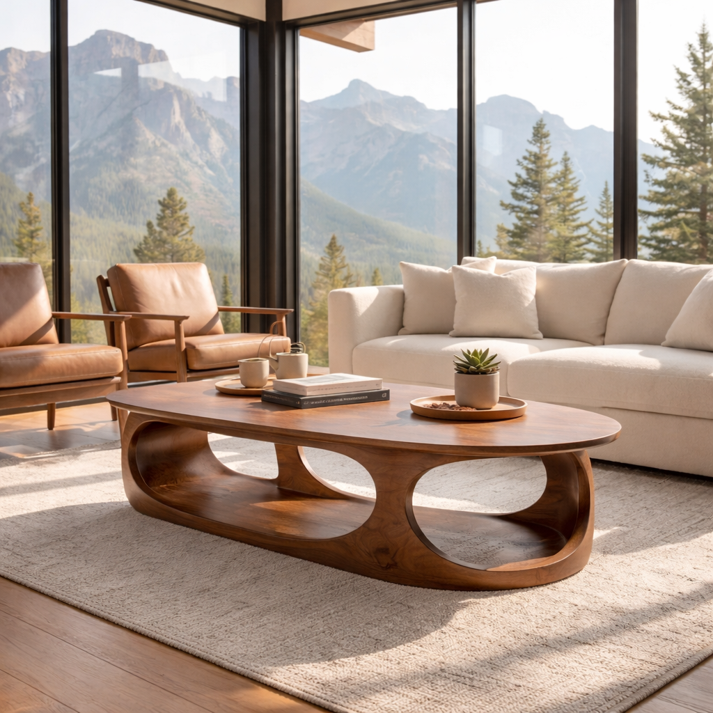 Solid Wood Sculptural Coffee Table – Modern Organic Design
