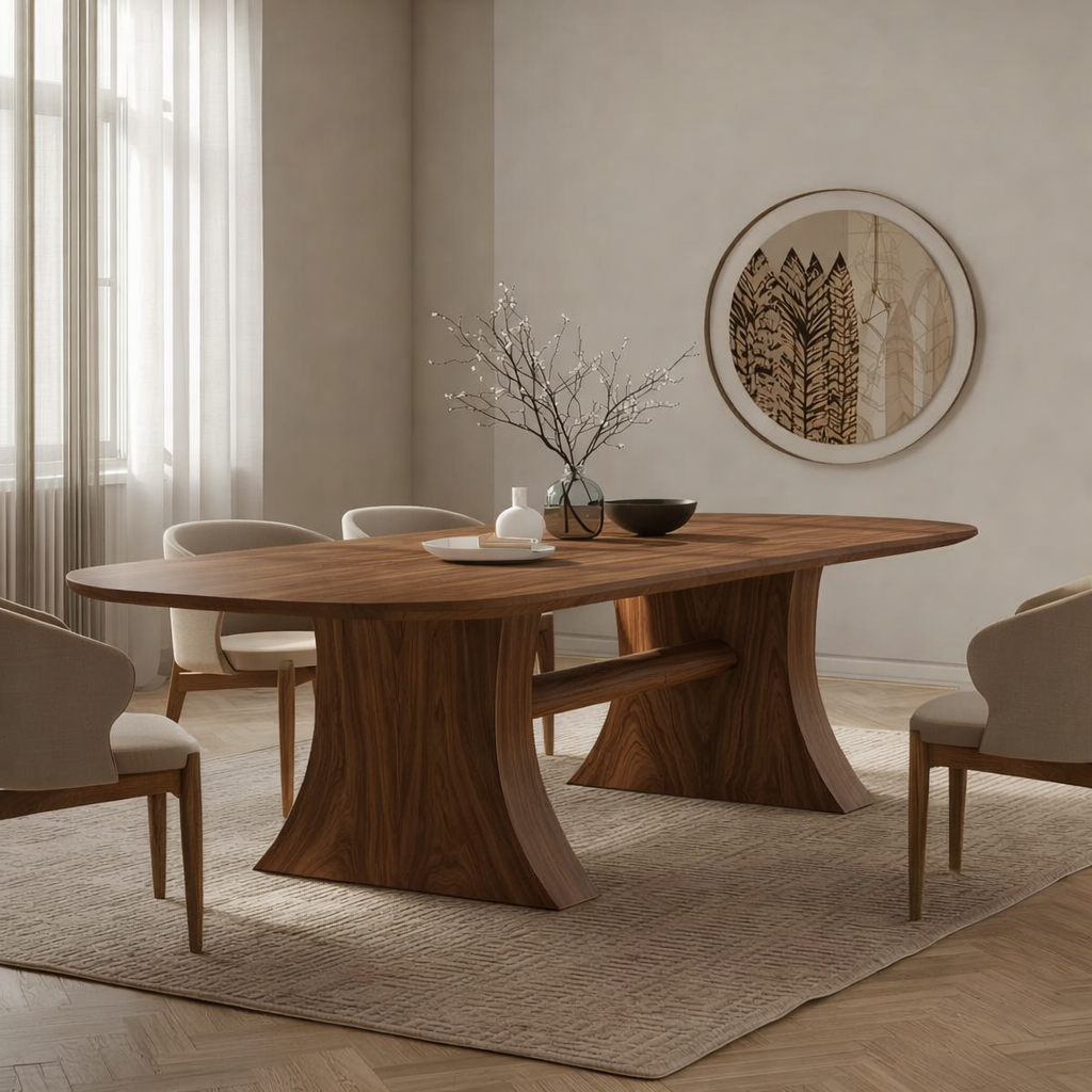 Modern Oval Dining Table Curved Pedestal Base Minimalist Dining Room Table for Home