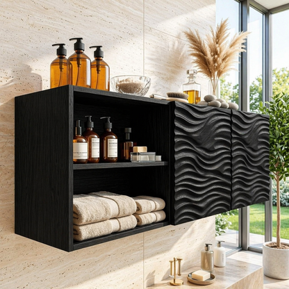 Floating Bathroom Cabinet, Modern Wall Mounted Wavy Vanity Storage Shelf Organizer