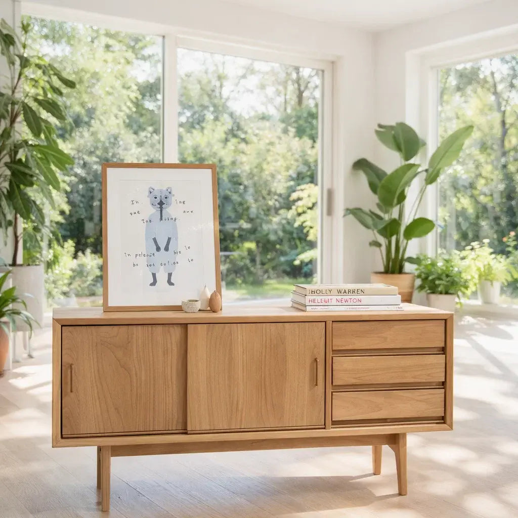 Solid Wood Console Table Modern Sideboard with Drawers and Cabinet Kitchnce