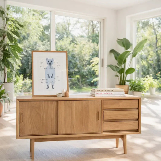 Solid Wood Console Table Modern Sideboard with Drawers and Cabinet Kitchnce