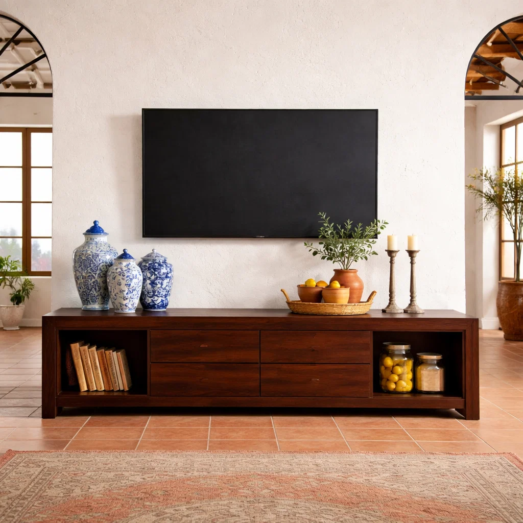 Solid Wood Media Console with Storage – Modern TV Stand for Living Room
