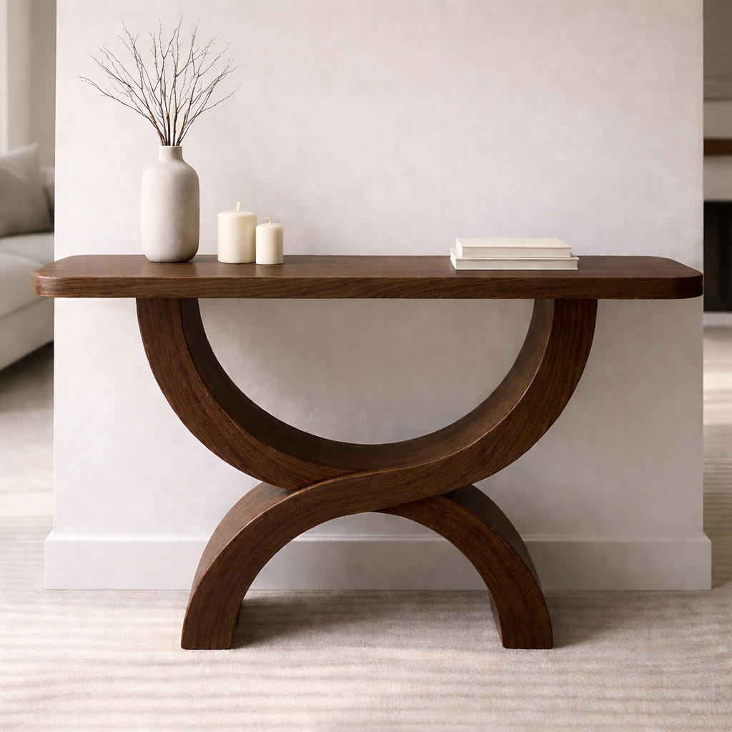 Modern Solid Wood Console Table, Sculptural Arch Base Entryway Hallway Statement Furniture Kitchnce