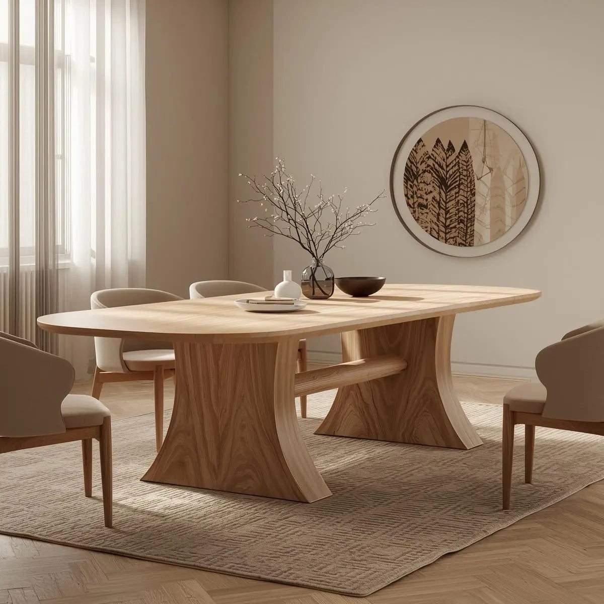 Modern Oval Dining Table Curved Pedestal Base Minimalist Dining Room Table for Home Kitchnce