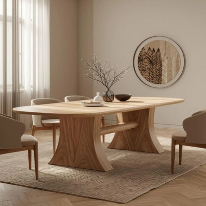 Modern Oval Dining Table Curved Pedestal Base Minimalist Dining Room Table for Home Kitchnce