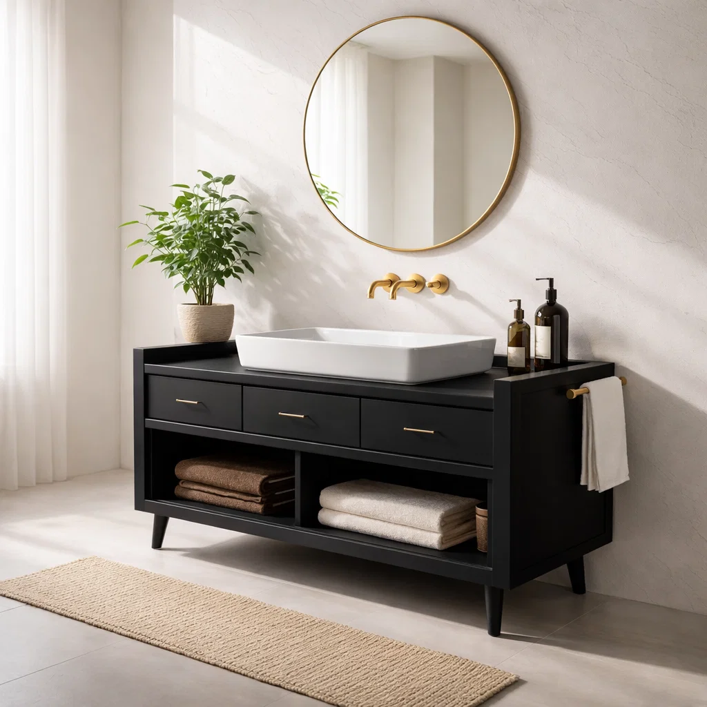 Solid Wood Bathroom Vanity Cabinet with Drawers – Modern Rustic Vanity