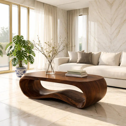 Contemporary Sculptural Wood Coffee Table with Curved Design Kitchnce