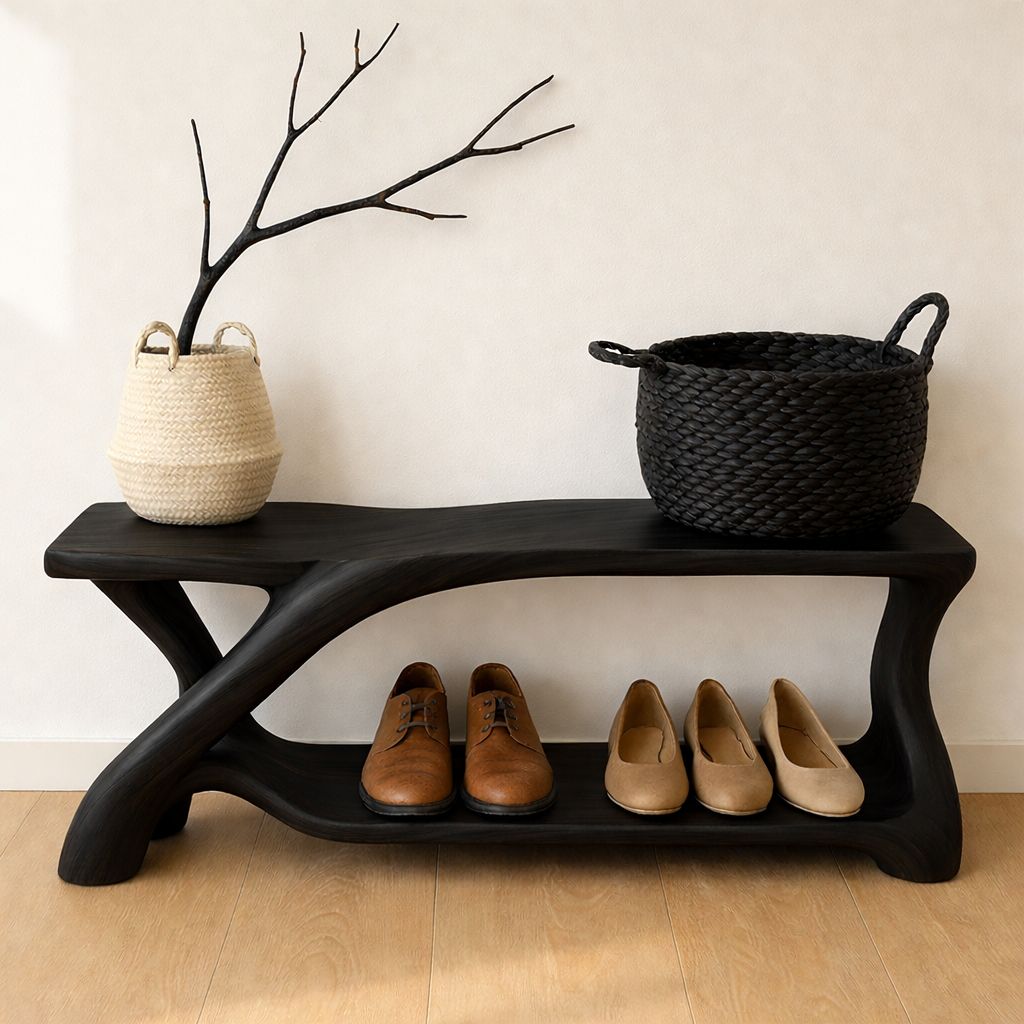 Modern Wooden Shoe Storage Bench – Solid Wood Entryway Bench with Shelf Kitchnce