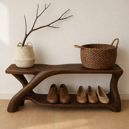 Modern Wooden Shoe Storage Bench – Solid Wood Entryway Bench with Shelf Kitchnce