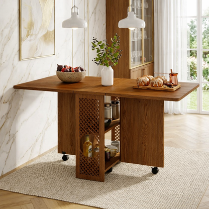 Rolling Kitchen Island with Drop Leaf Table, Storage Shelves, Folding Dining Cart for Small Spaces