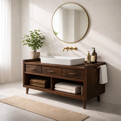 Solid Wood Bathroom Vanity Cabinet with Drawers – Modern Rustic Vanity