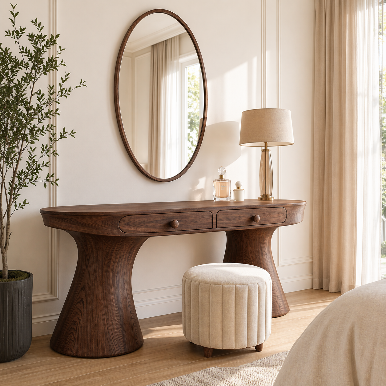 Modern Makeup Vanity Desk With Drawers Sculptural Dressing Table Bedroom Furniture Set