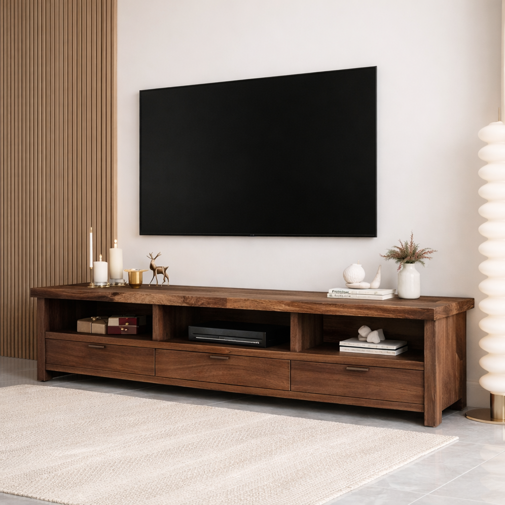 Mid Century Solid Wood TV Stand Long Media Console Storage Entertainment Cabinet Kitchnce