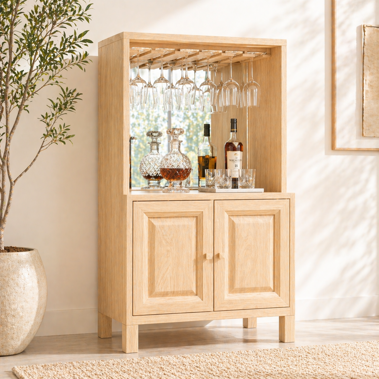Modern Bar Cabinet Liquor Storage Glass Rack Home Entertaining Display Cabinet