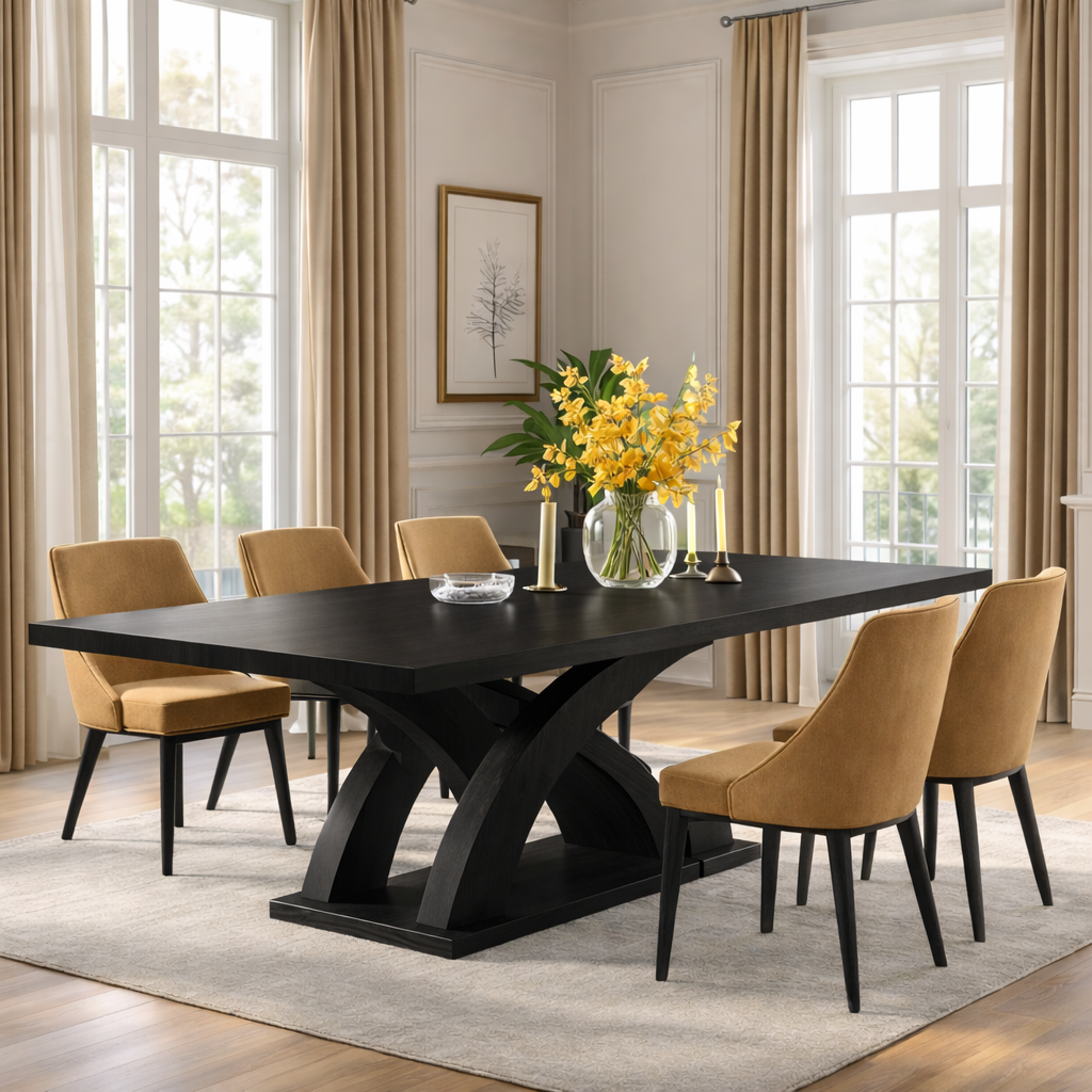 Modern Dining Table Sculptural Curved Base Large Wooden Dining Table for Home