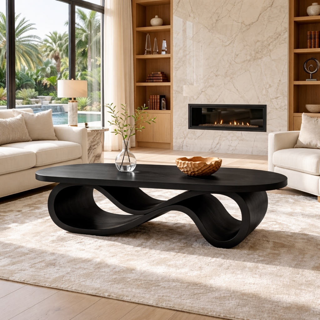 Modern Wooden Coffee Table with Unique Infinity Shape Design