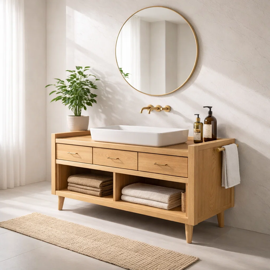 Solid Wood Bathroom Vanity Cabinet with Drawers – Modern Rustic Vanity