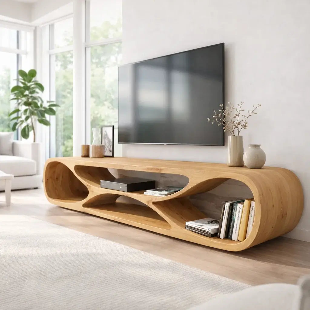Sculptural Solid Wood TV Stand – Organic Modern Media Console Kitchnce
