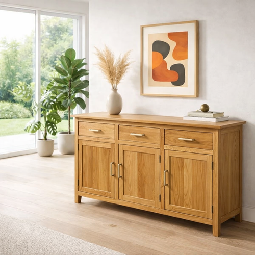 Farmhouse Sideboard Cabinet with 3 Drawers and Doors – Wooden Storage Buffet