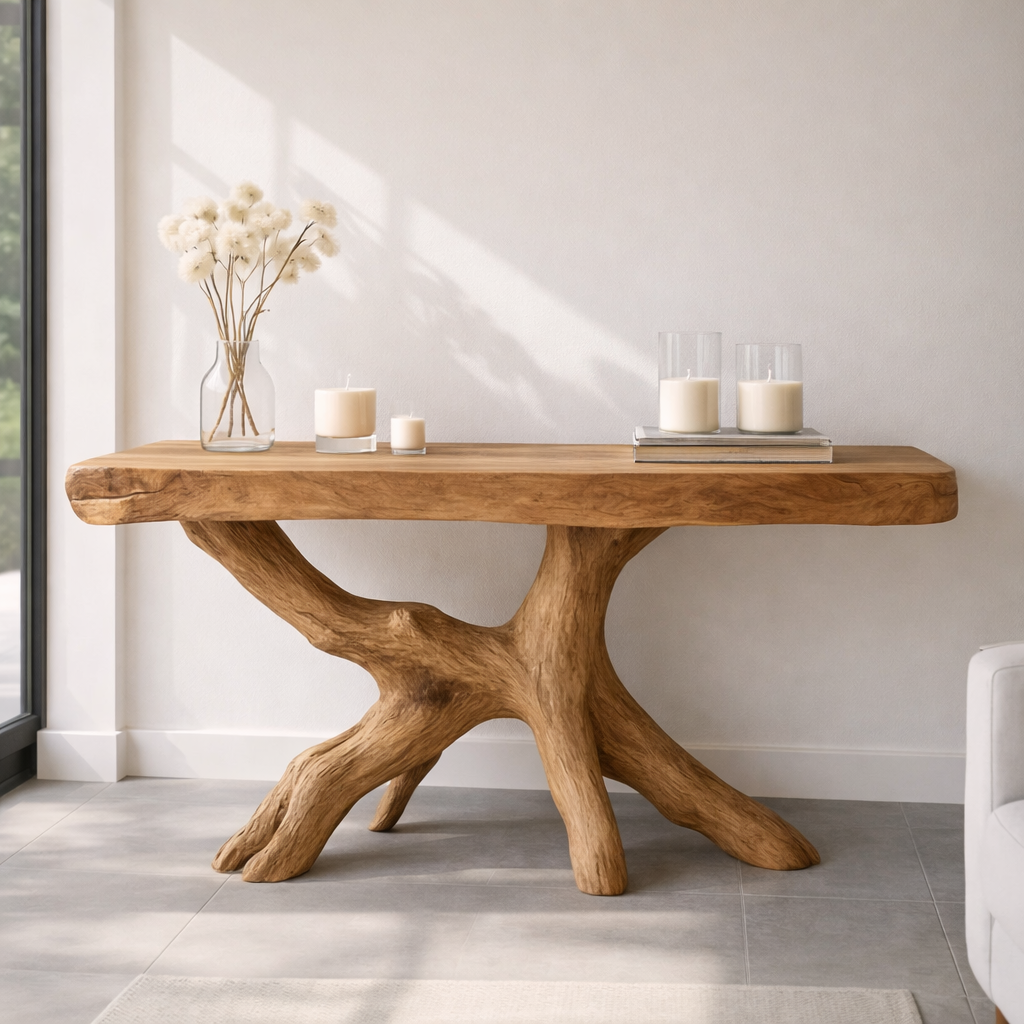 Rustic Solid Wood Console Table, Natural Tree Root Base Entryway Hallway Statement Furniture Kitchnce