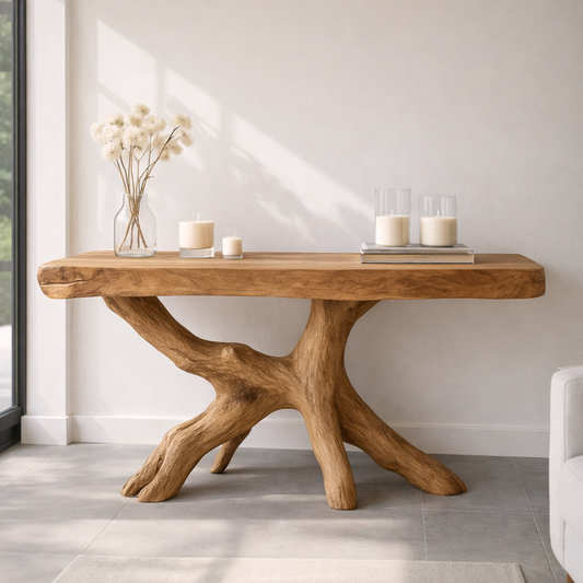 Rustic Solid Wood Console Table, Natural Tree Root Base Entryway Hallway Statement Furniture Kitchnce