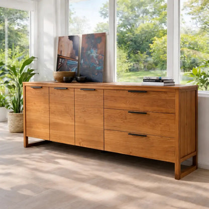 Solid Wood Modern Console Table with Drawers and Cabinet Storage Kitchnce