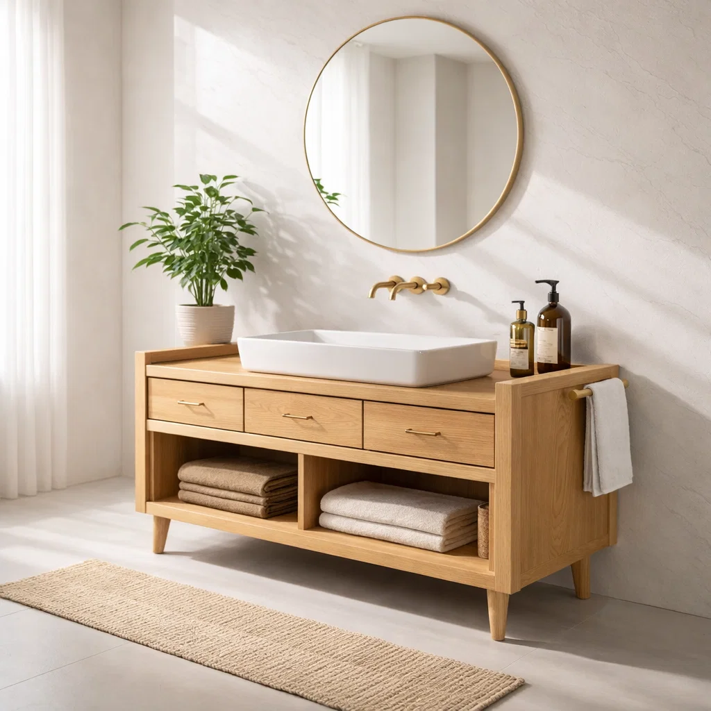 Solid Wood Bathroom Vanity Cabinet with Drawers – Modern Rustic Vanity